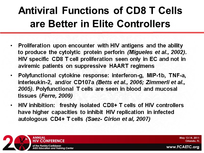 Antiviral Functions of CD8 T Cells are Better in Elite Controllers  Proliferation upon